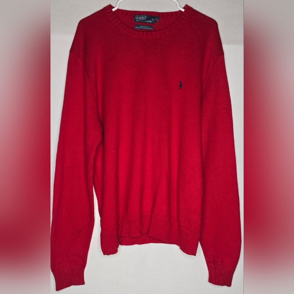 Polo Ralph Lauren Knit Sweater Red 100% Cotton Crewneck - Men’s Size XL